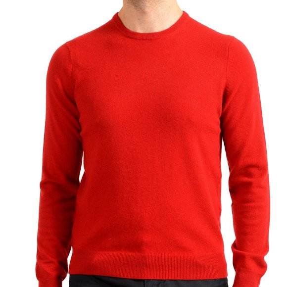 Malo Optimum Men's Bright Red Wool Cashmere Crewneck Pullover Sweater - Picture 1 of 6